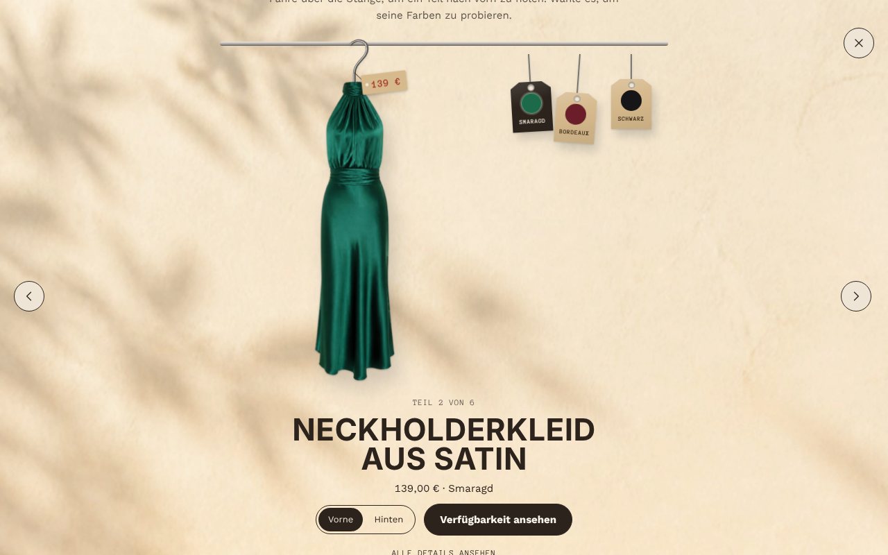 Nahansicht eines Kleidungsstücks mit Vorder- und Rückseite und Farbetiketten