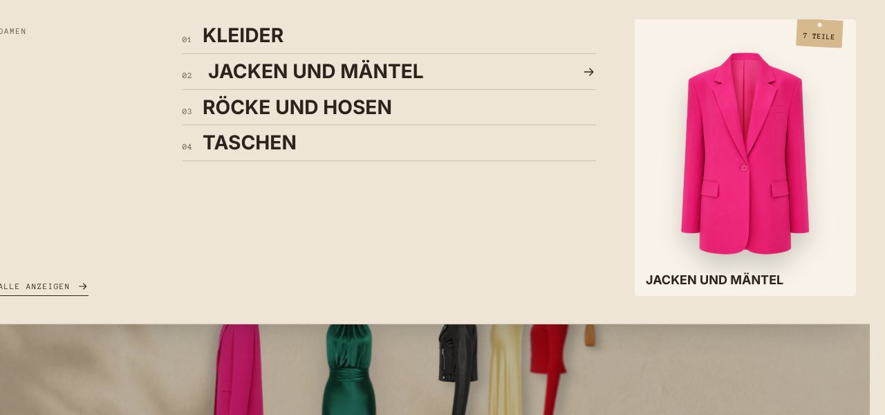 Menü-Panel geöffnet, mit dem Bild der Kollektion und der Anzahl auf einem Etikett