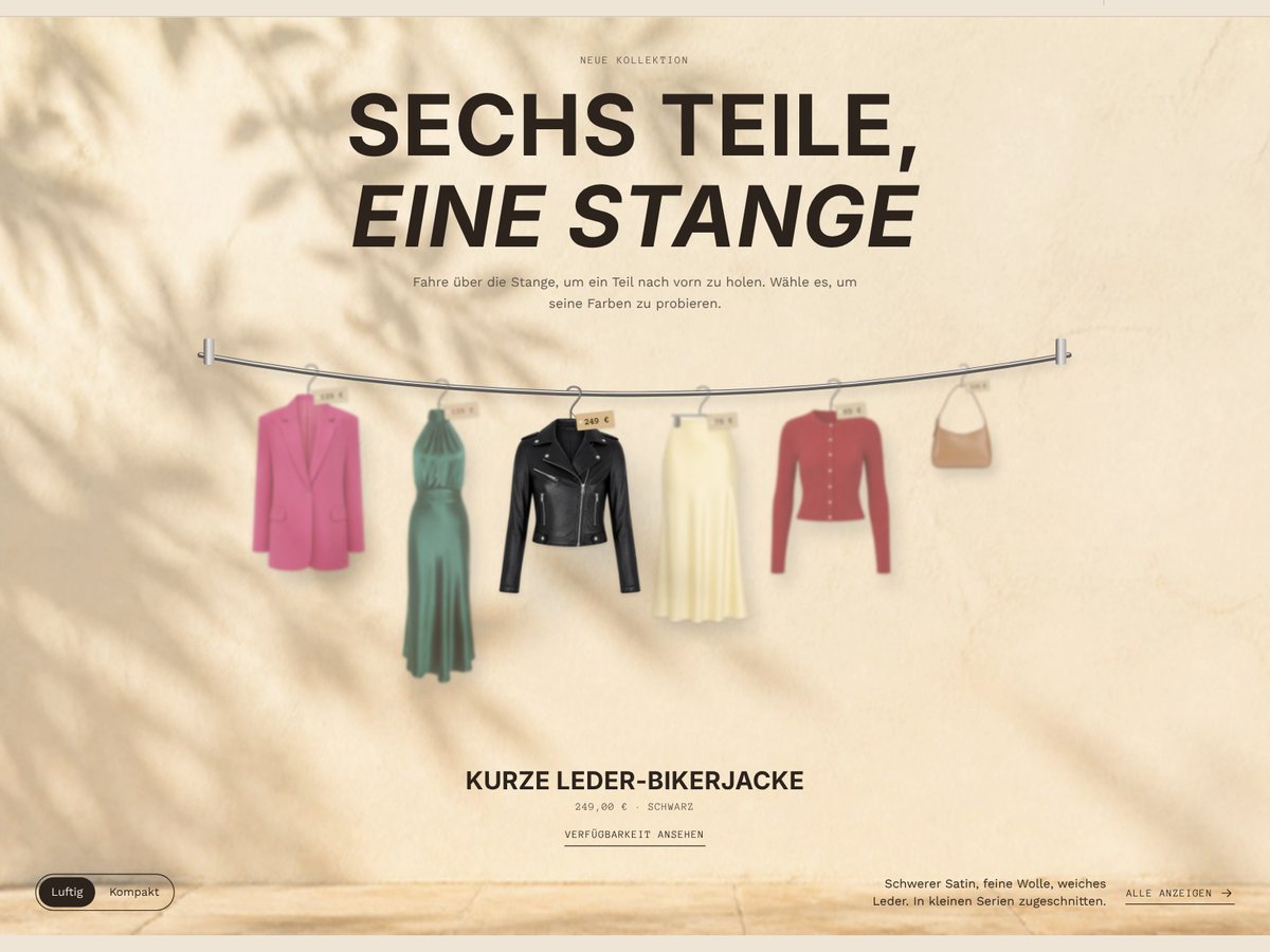 Startseite: die Kleiderstange, luftige Ansicht