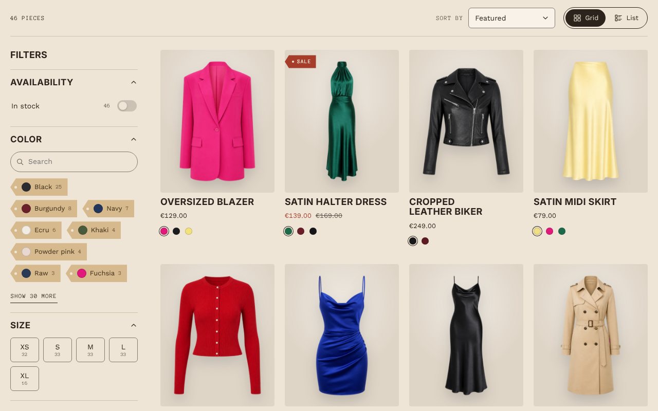 Collection page with filters in the sidebar