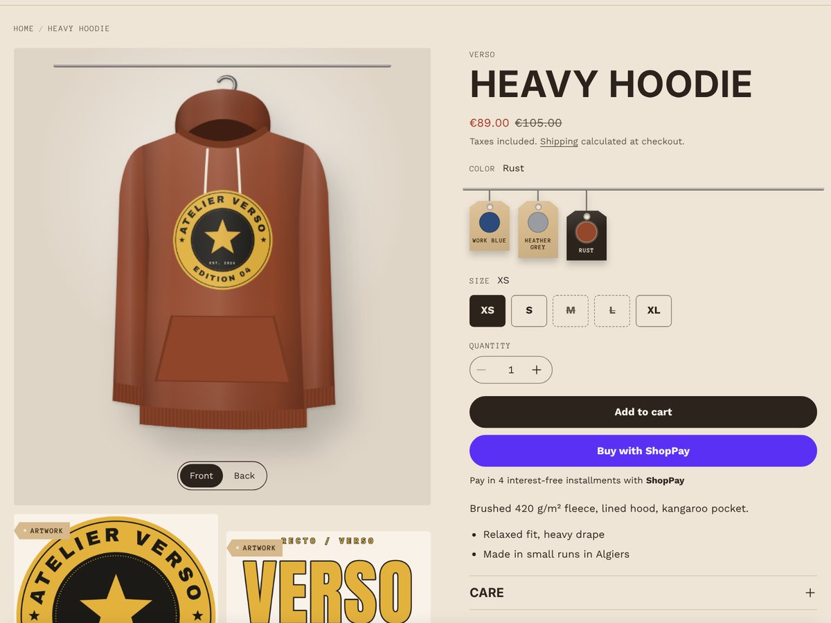 Product page with a mockup