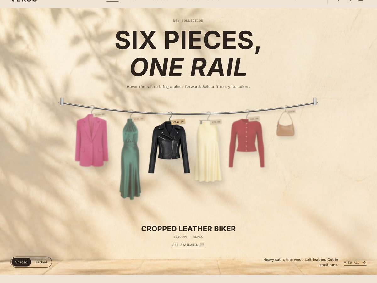 Home page: the clothing rack, spaced view