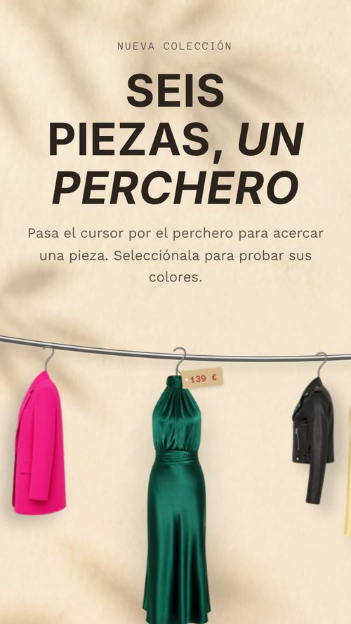 El perchero en el móvil, la prenda del centro de frente con su etiqueta de precio