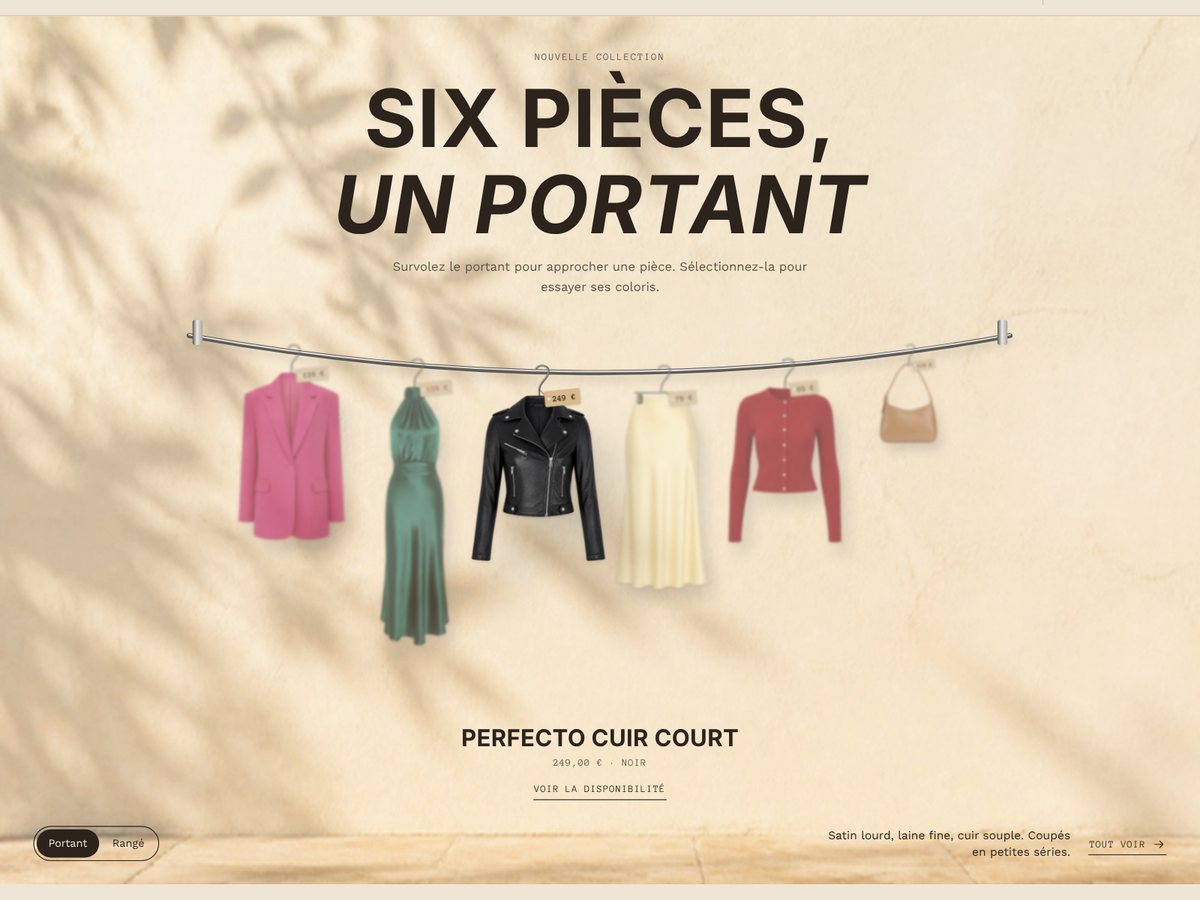 Accueil : le portant, vue espacée